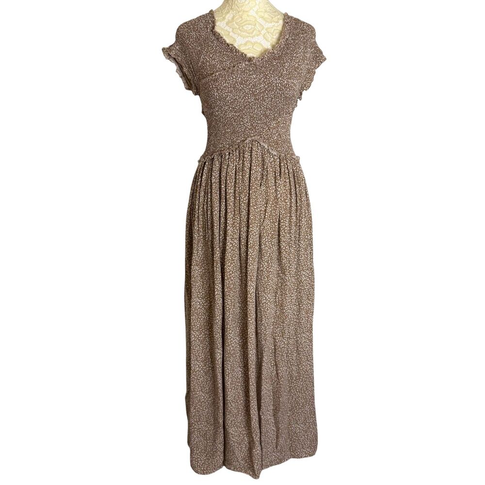 Jessica Simpson  Smocked Midi Dress Fit Flare Animal Print Brown S